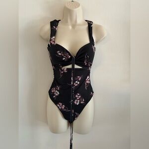Bar 111 Mesh Cutout Thong Bodysuit Floral XS NWT